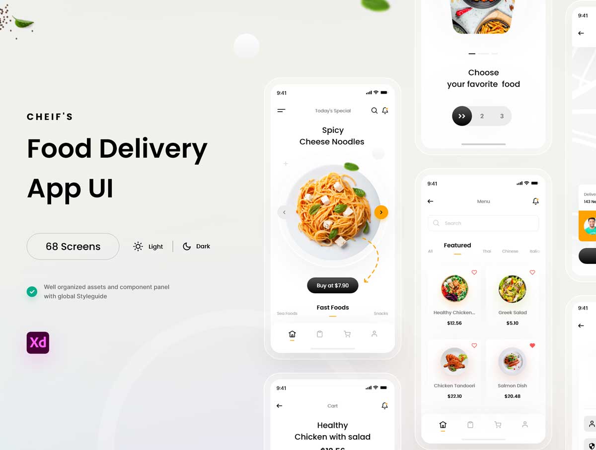 Chiefs成套美食外卖app ui设计 .xd素材