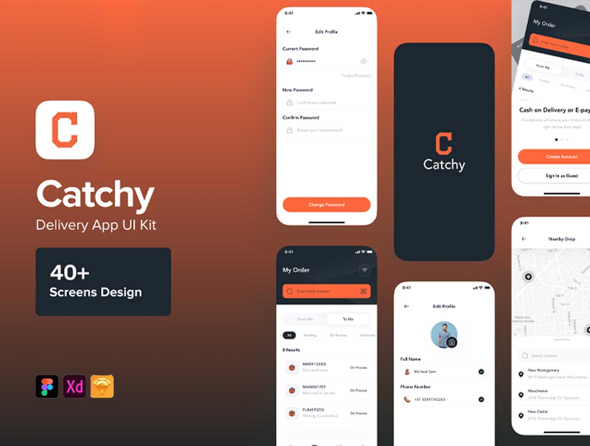 Catchy成套快递物流app ui设计素材 .fig .xd .sketch源文件