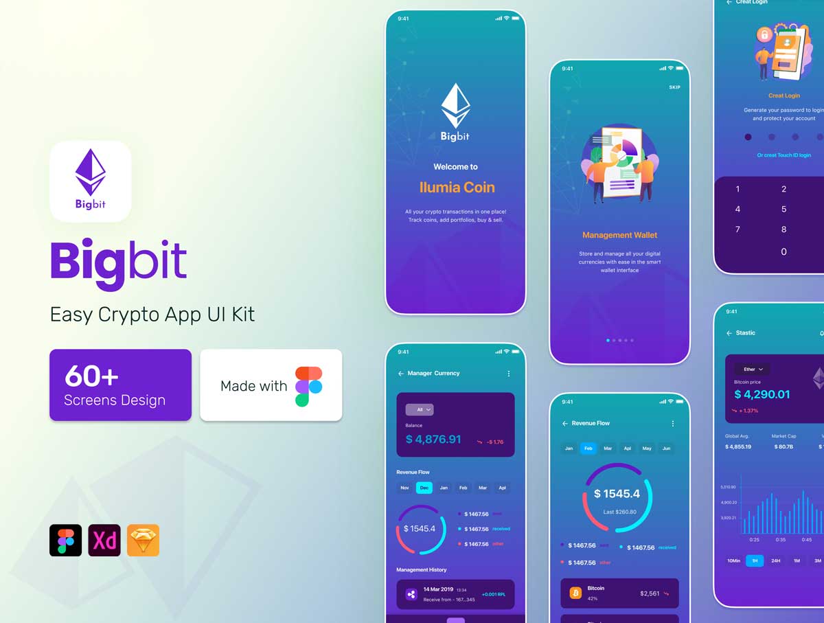 Bigbit 金融加密货币app ui设计素材 .fig .xd .sketch源文件