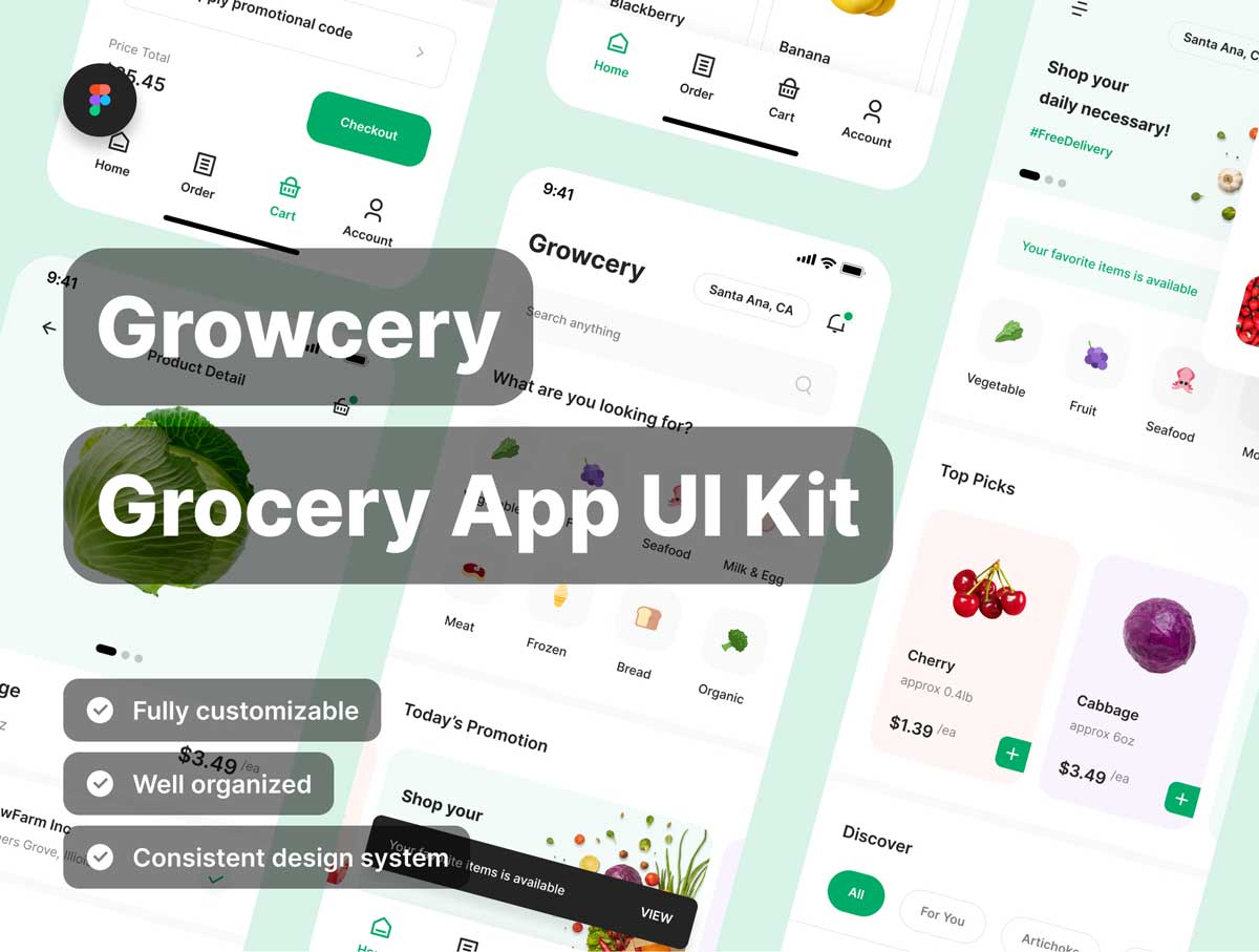 Growcery成套社区电商app ui设计 .fig素材下载