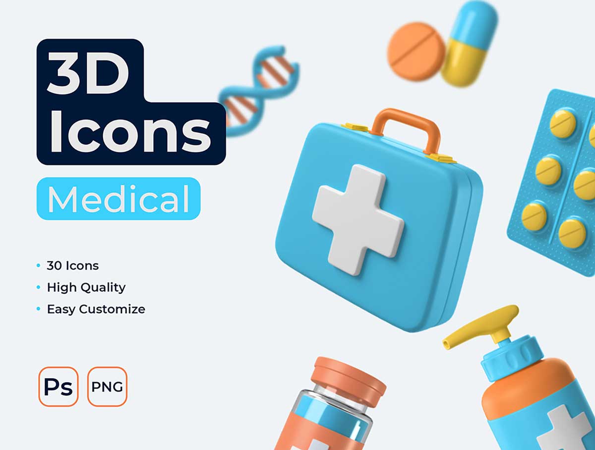 Medical 医疗3D图标素材 .psd源文件下载