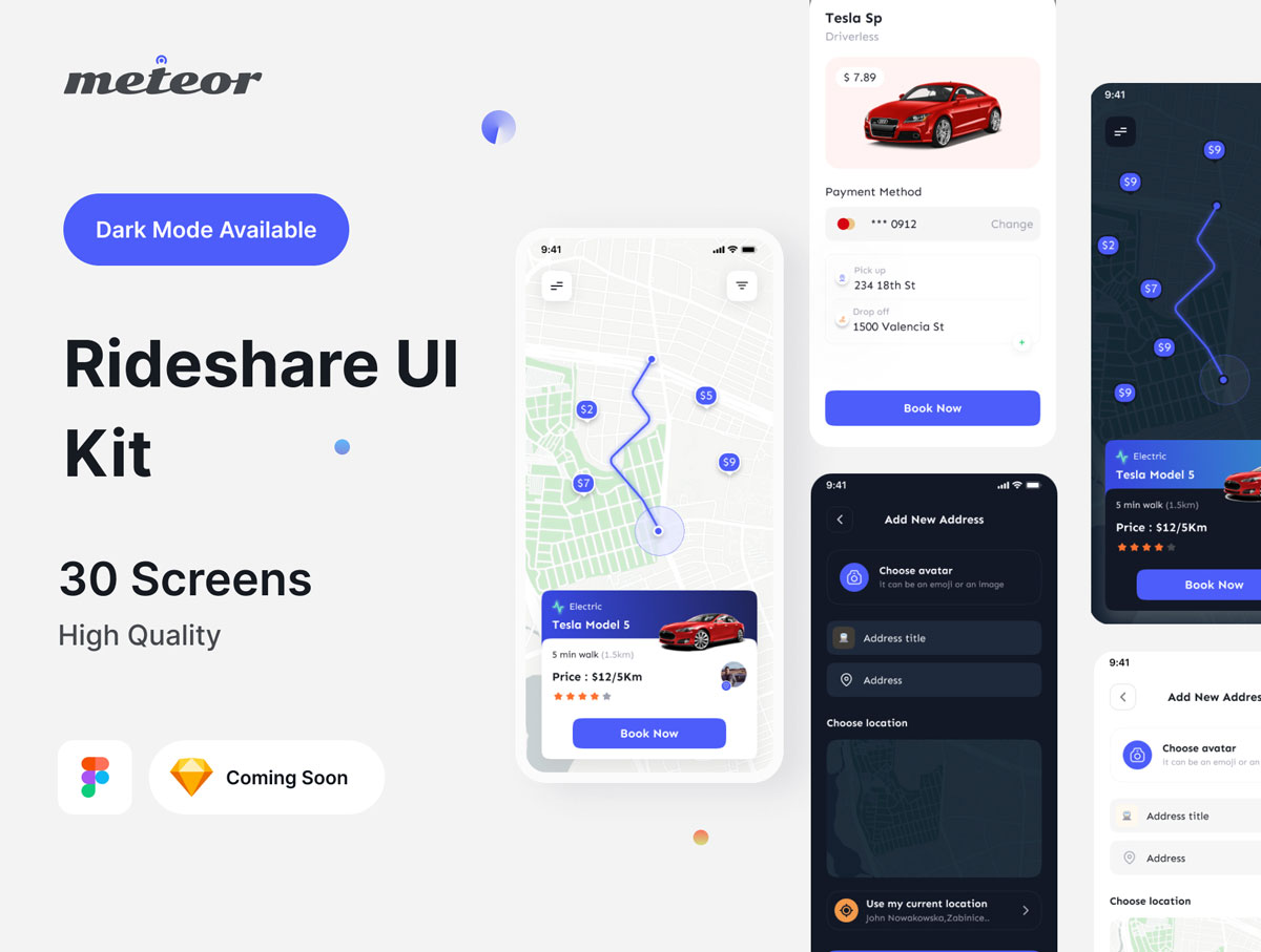 Rideshare 租车app ui设计 .fig素材下载