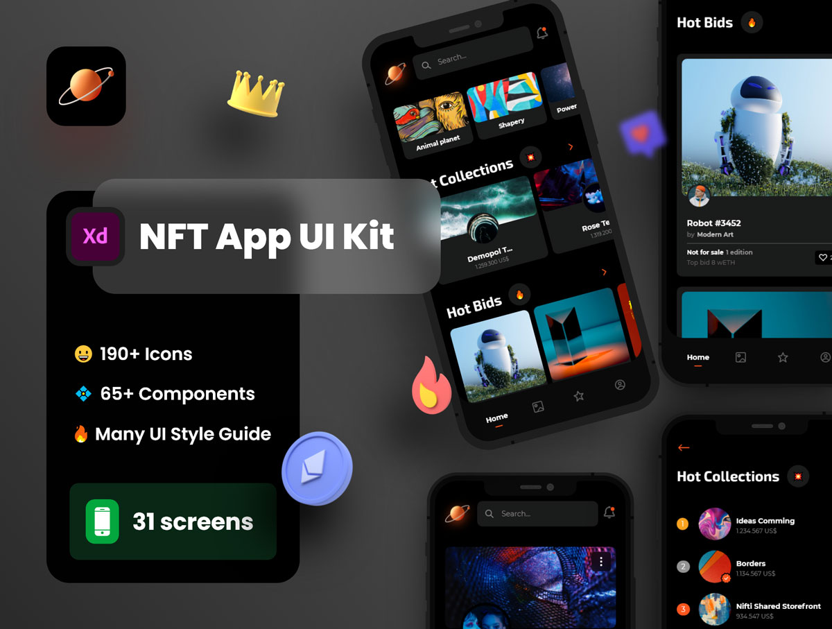 NFT Marketplace app ui设计 .xd素材