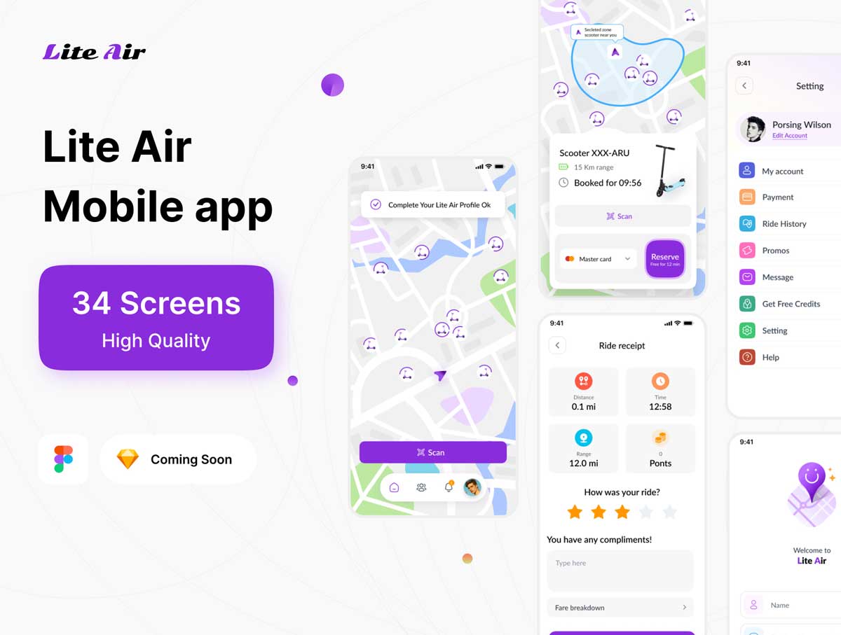 Scooter 滑板车租用app ui设计 .fig素材