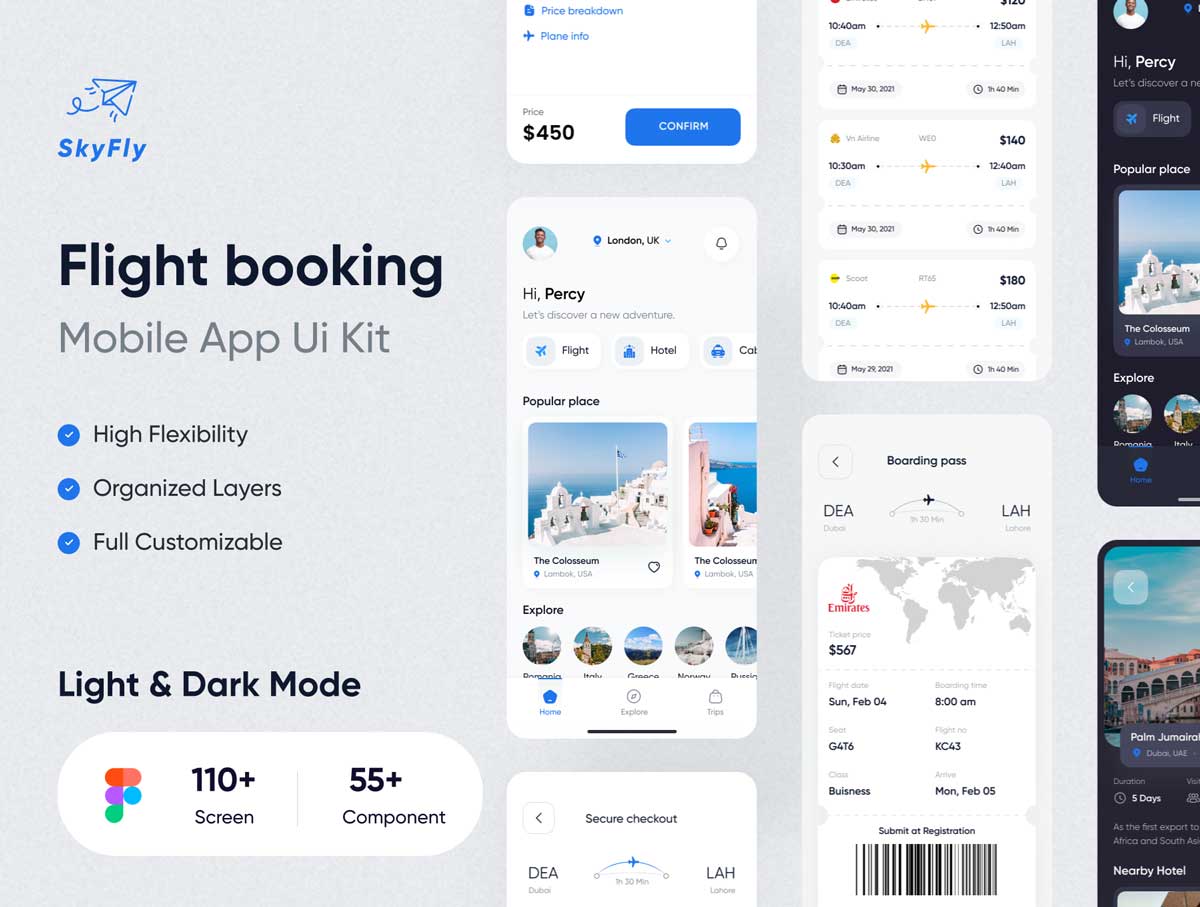 Skyfly航班预订app ui设计 .fig素材