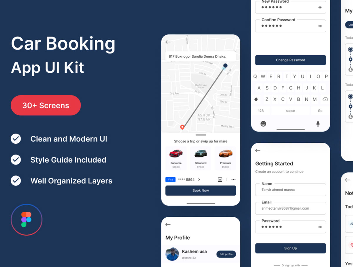 Car Booking汽车预订app ui设计 .fig素材