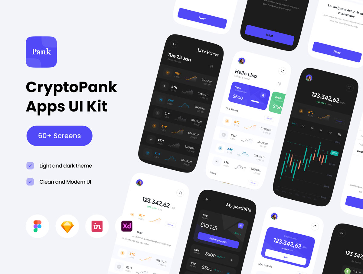 CryptoPank – 加密金融app ui设计 .fig .xd .sketch .studio素材下载