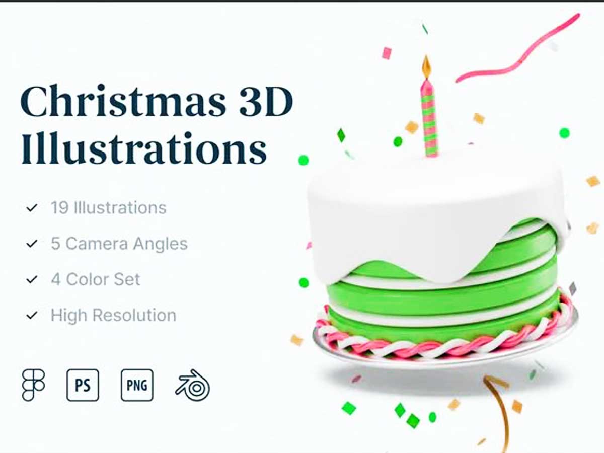 Christmas圣诞节3D插画设计素材 .fig .psd .blend源文件下载
