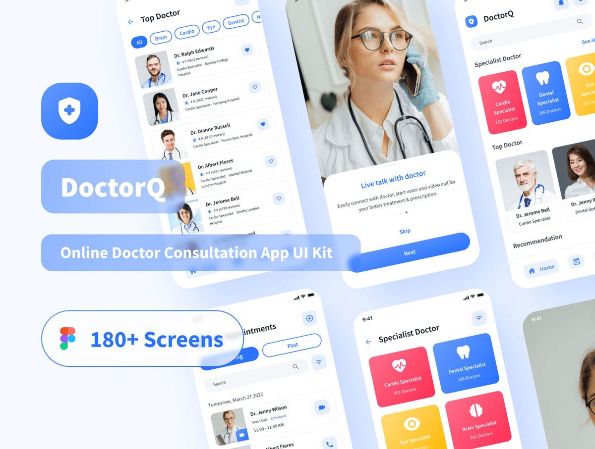 DoctorQ – 成套在线医生咨询app ui设计 .fig素材下载