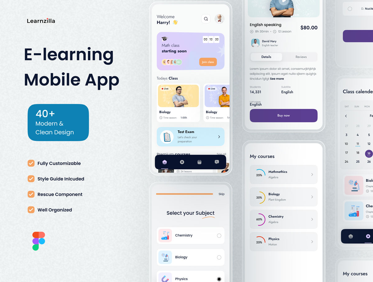 E-learning在线学习app ui设计 .fig素材下载