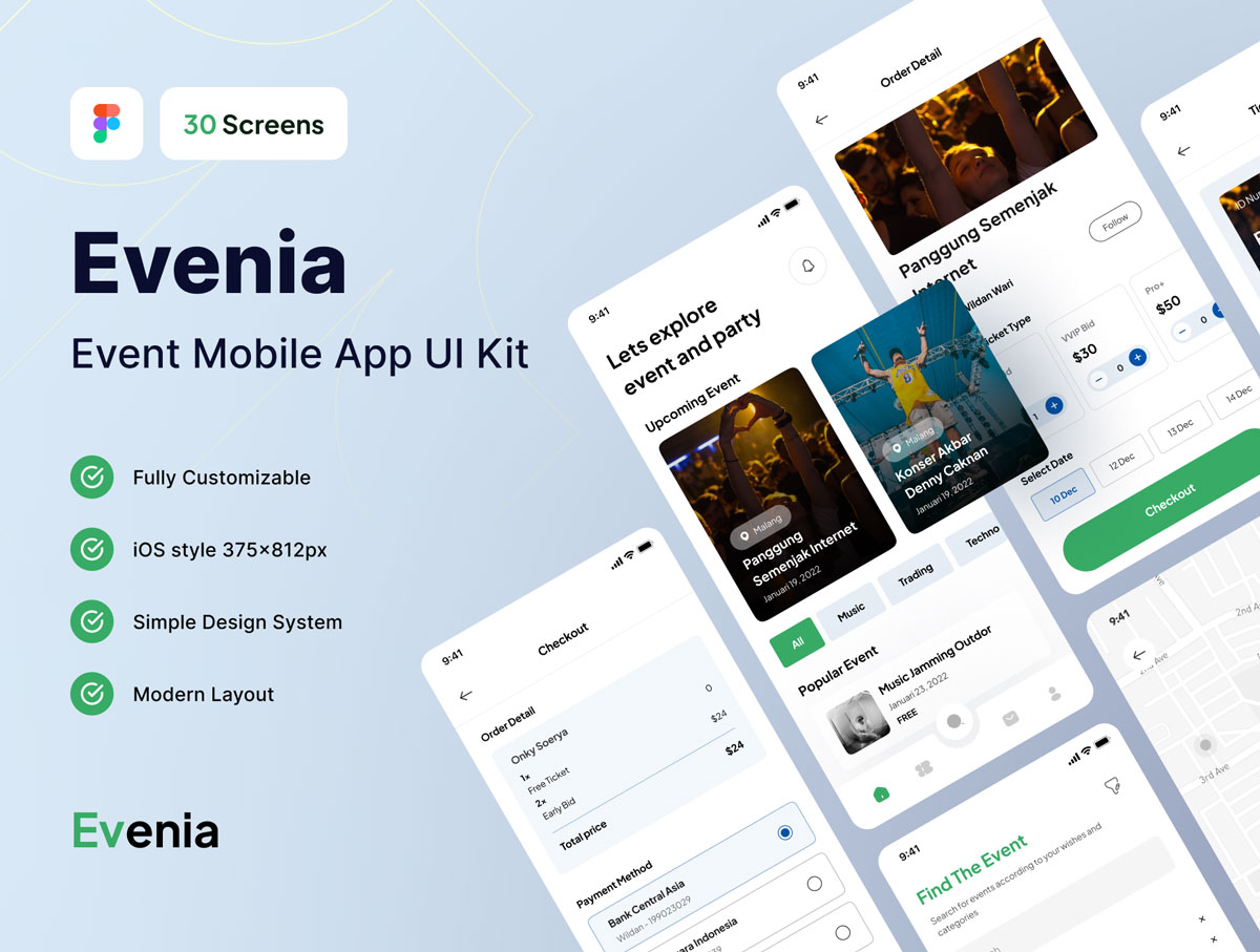 Evenia 活动预订app ui设计 .fig素材