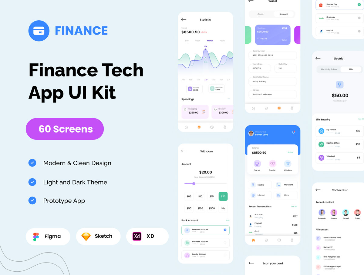 Fintech 金融科技app ui设计 .fig .xd .sketch素材