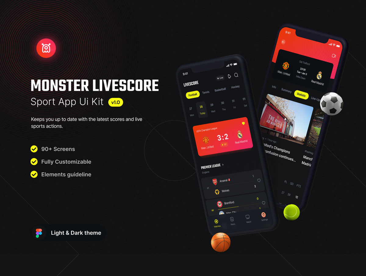 Monster Livescore体育赛事app ui设计 .fig素材下载
