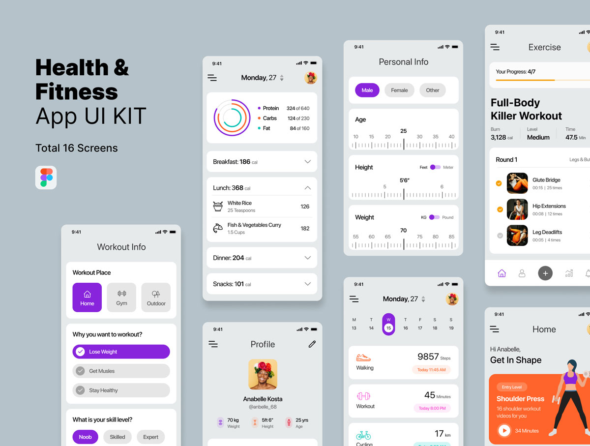 Health & Fitness健身app ui设计 .fig素材