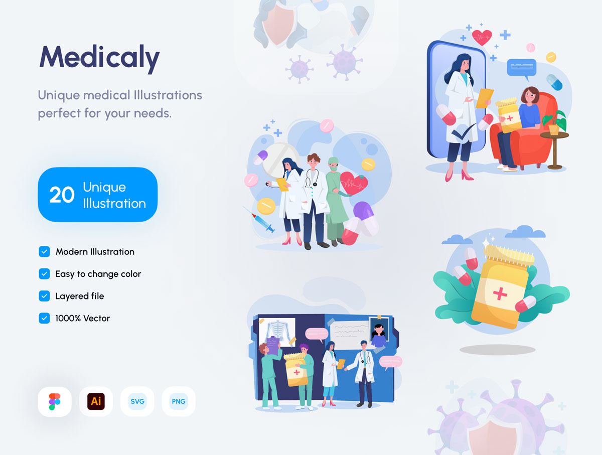 Medicaly – 医疗插画设计 .fig .svg .ai素材