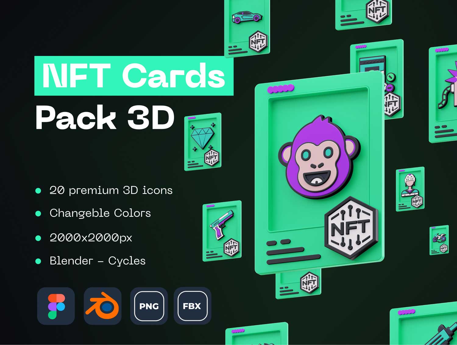 20个NFT 3D图标、插画设计 .fig .fbx .blend 素材下载