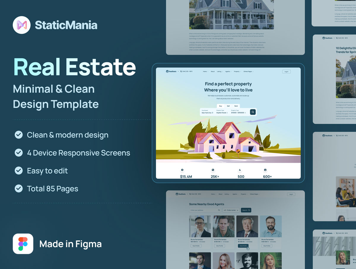 RealStatic – 成套房地产网站设计模板 .fig素材