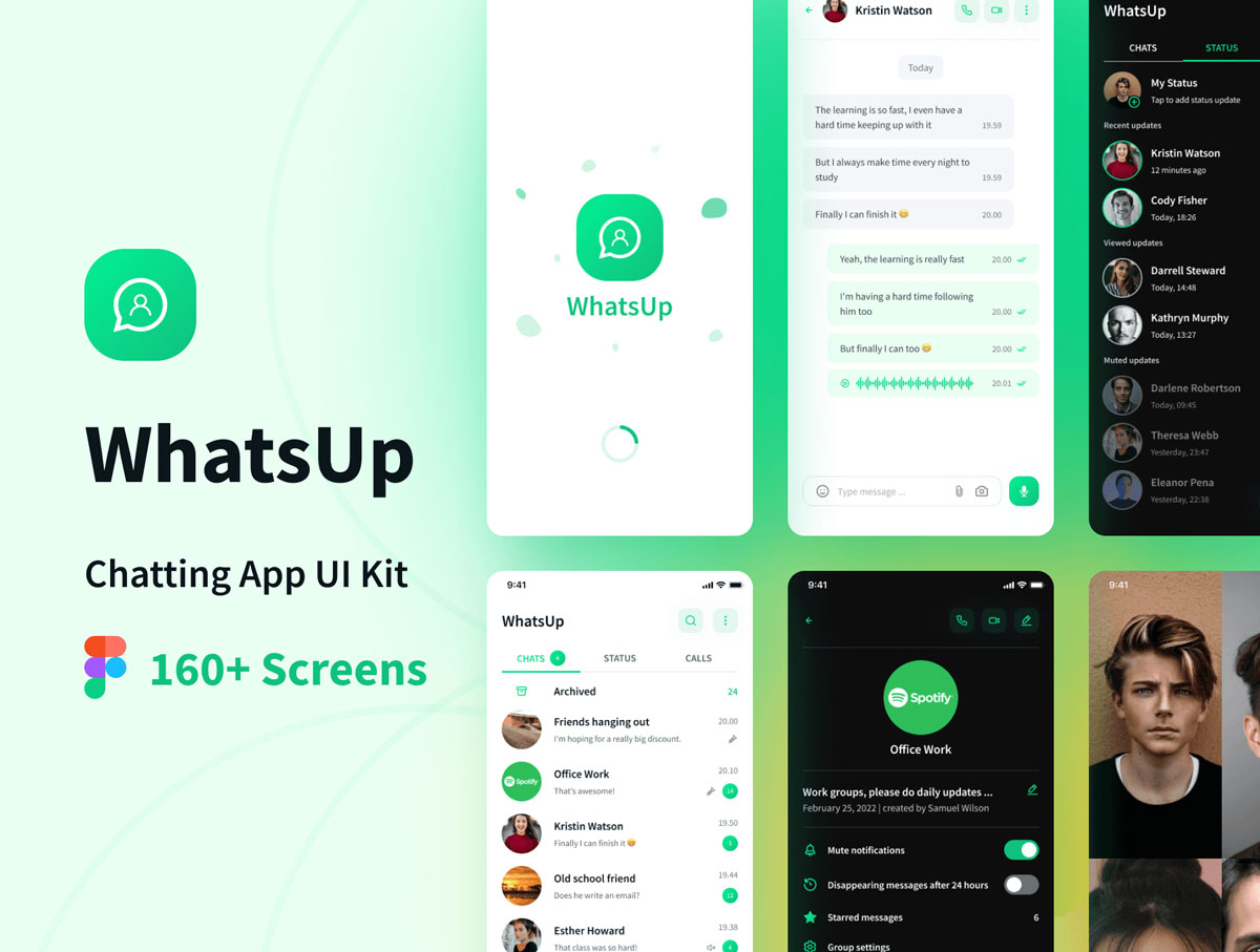 WhatsUp – 成套社交聊天app ui设计 .fig素材下载