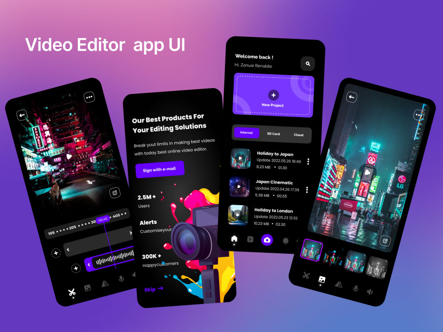 暗黑风格视频剪辑app ui设计 .fig素材