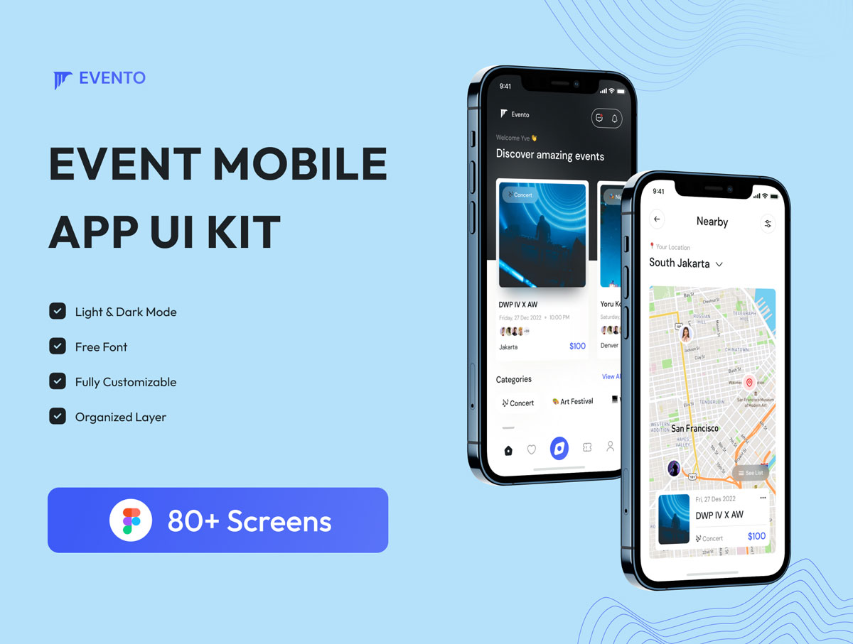 Evento活动预订app ui设计素材 Figma源文件