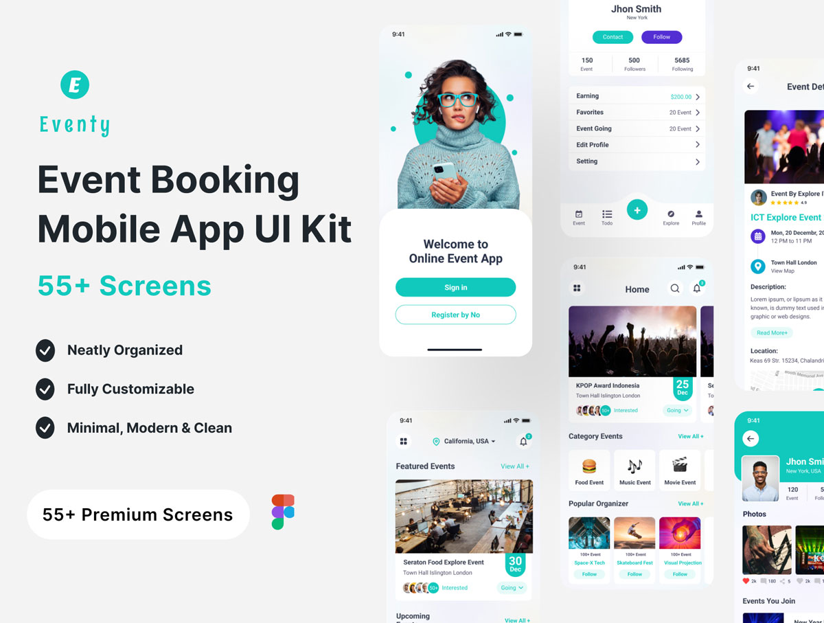 Event Booking成套活动预订app ui设计 Figma源文件