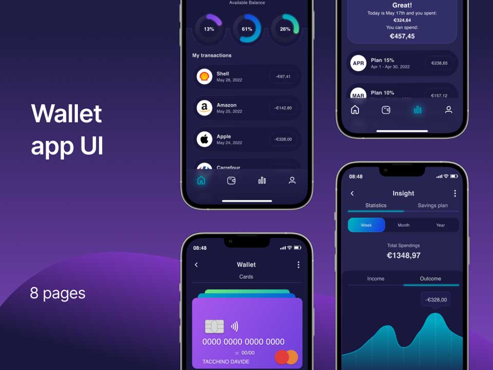 深色调金融钱包app ui设计 .fig素材