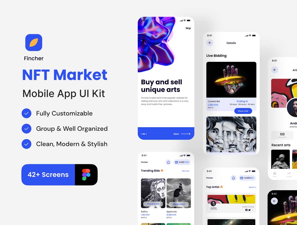 Fincher – NFT数字藏品市场app ui设计 .fig素材下载