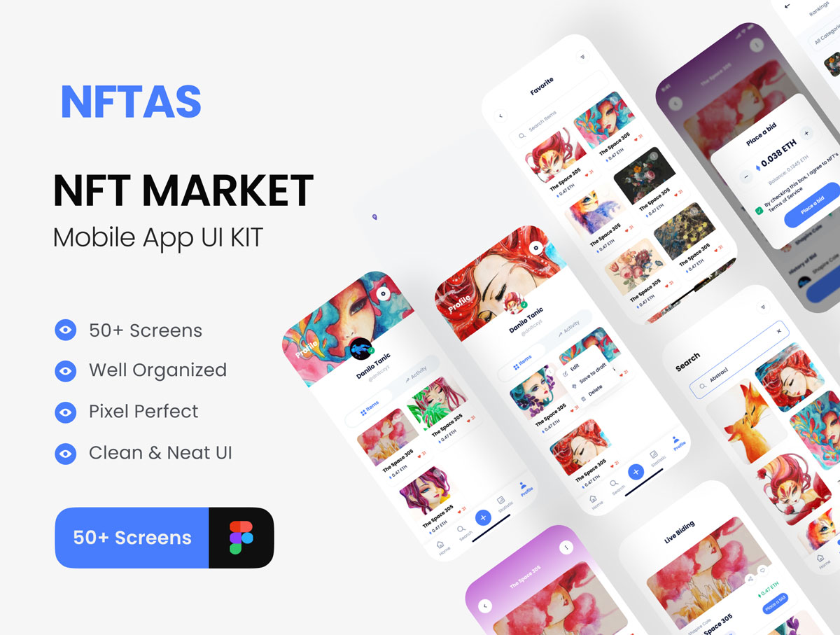 NFTAS – NFT数字藏品应用市场app ui设计 .fig素材