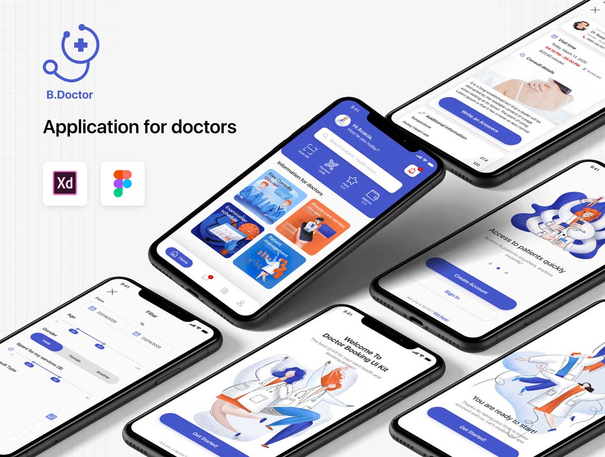 B.Doctor在线医生app ui设计 .ai .xd .psd素材