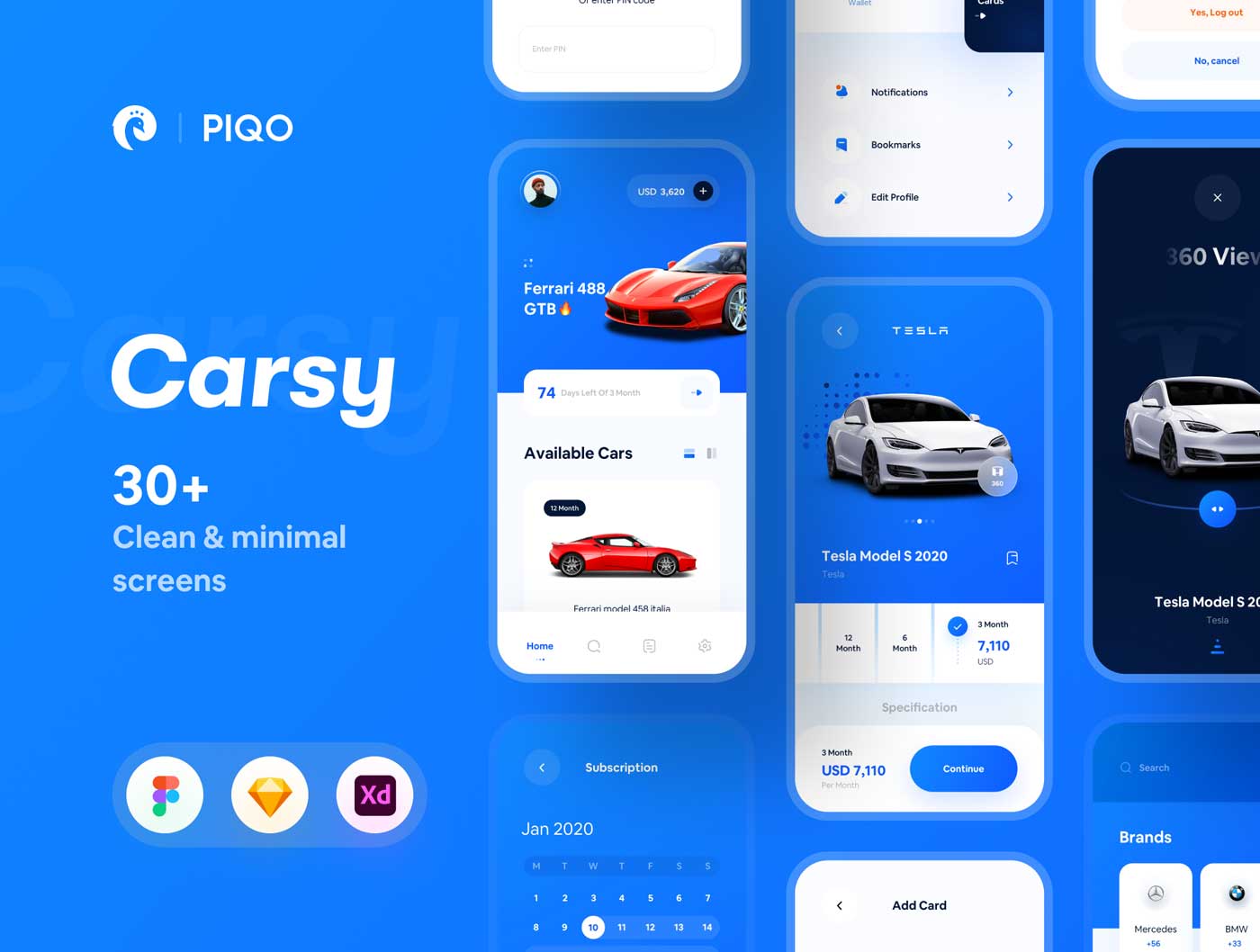Carsy汽车租赁app ui设计 .fig .xd .sketch素材