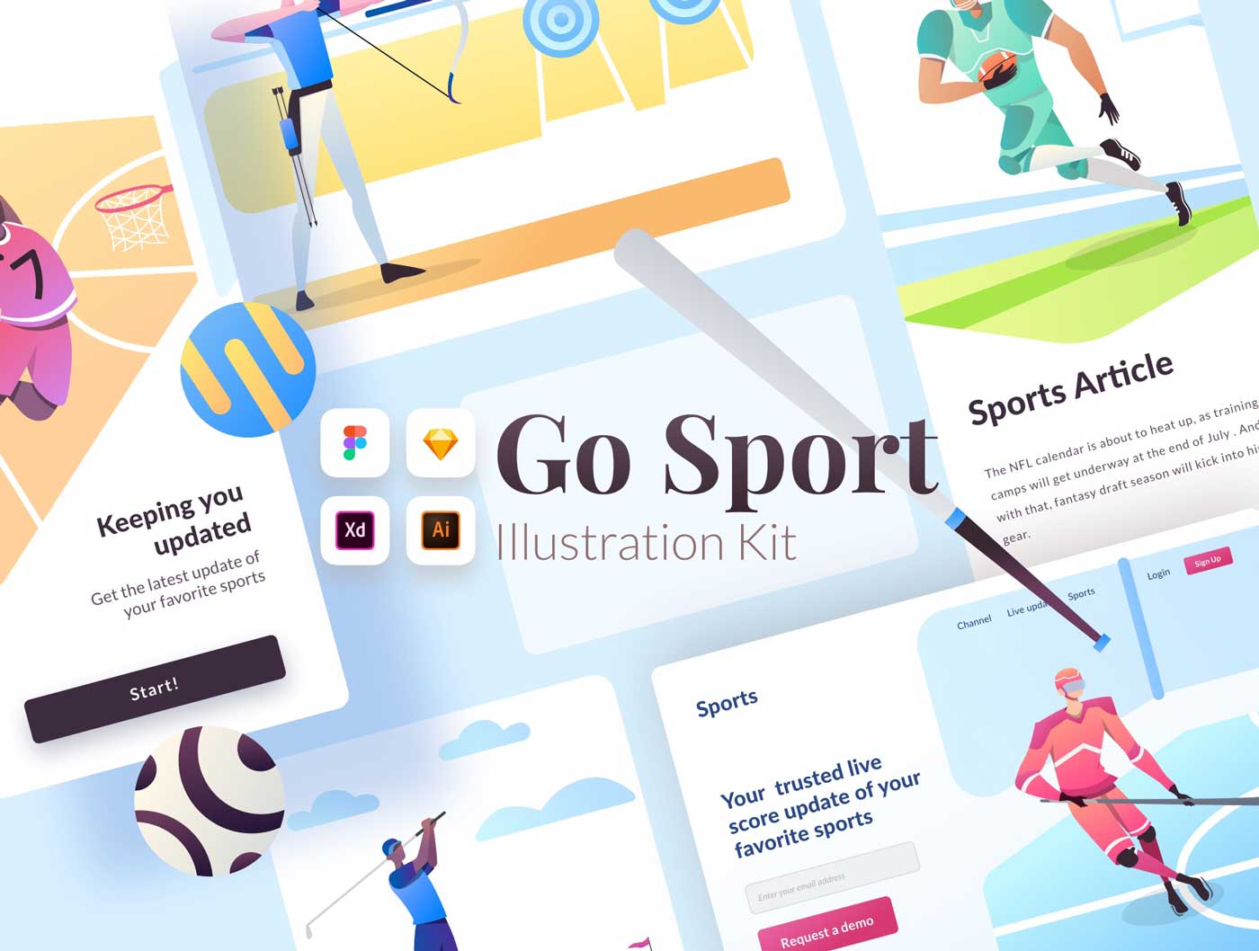 Go Sports运动插画设计 .fig .xd .ai .sketch素材