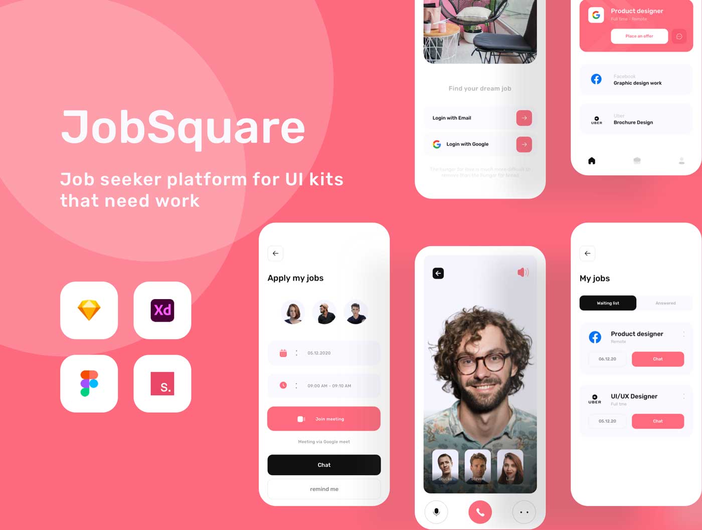 Jobsquare招聘app ui设计 .fig .xd .sketch .studio素材下载
