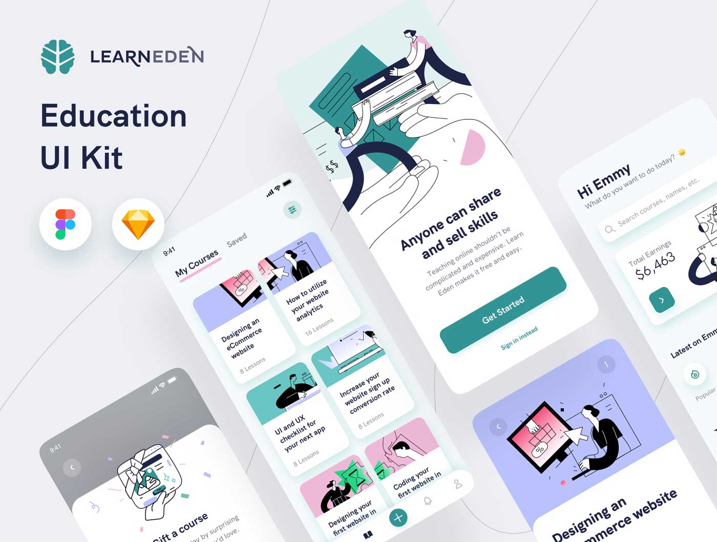 Learn Eden在线教育app ui设计 .fig .sketch素材