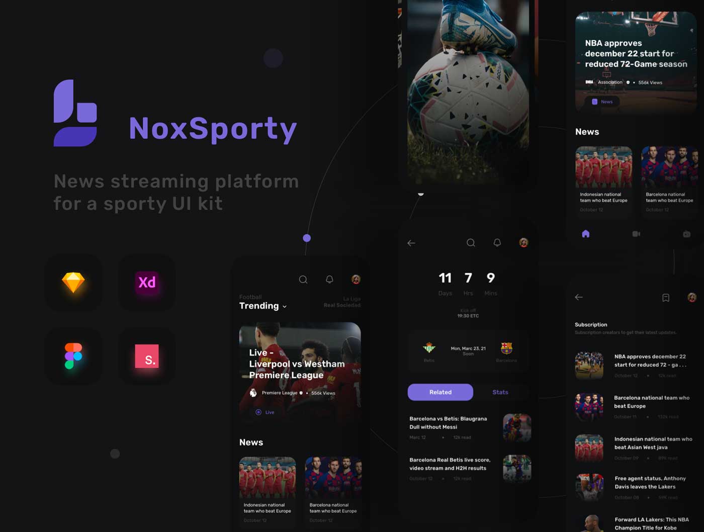 NoxSporty – 体育新闻app ui设计 .fig .xd .sketch .studio素材下载
