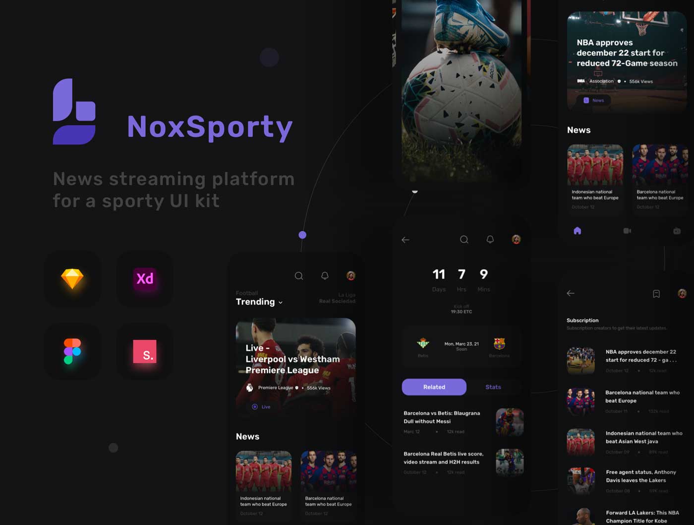 NoxSporty – 体育新闻app ui设计 .fig .xd .sketch .studio素材
