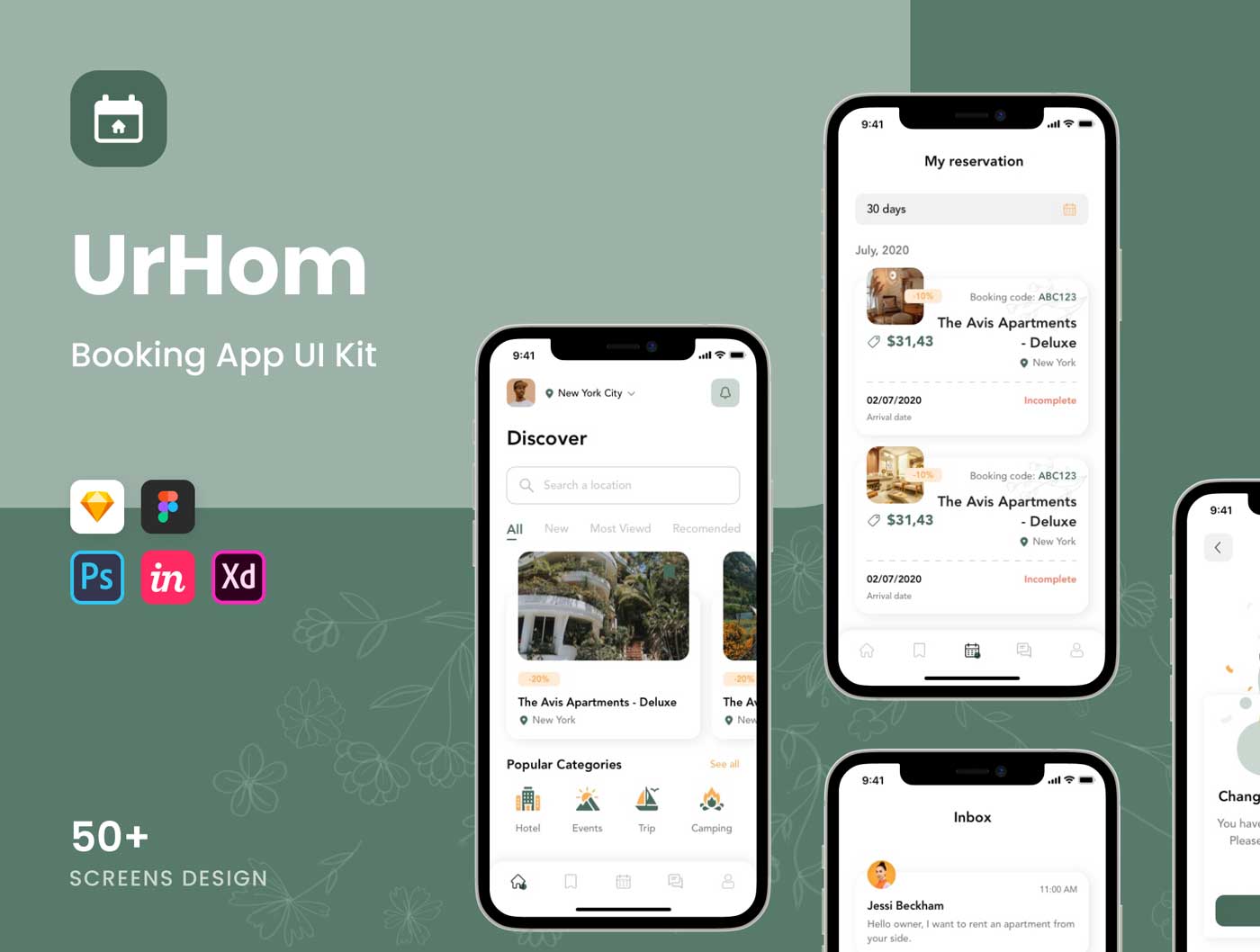 UrHom酒店预订app ui设计 .fig .xd .sketch .psd .studio素材下载