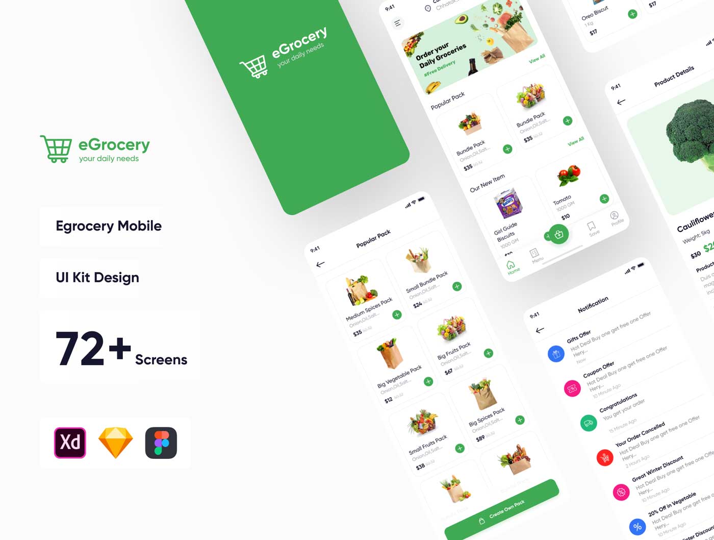 E Grocery社区电商app ui设计 .fig .xd .sketch素材下载