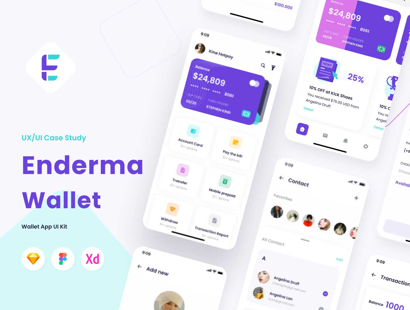 Enderma Wallet-成套金融钱包app ui设计 .fig .xd .sketch素材下载