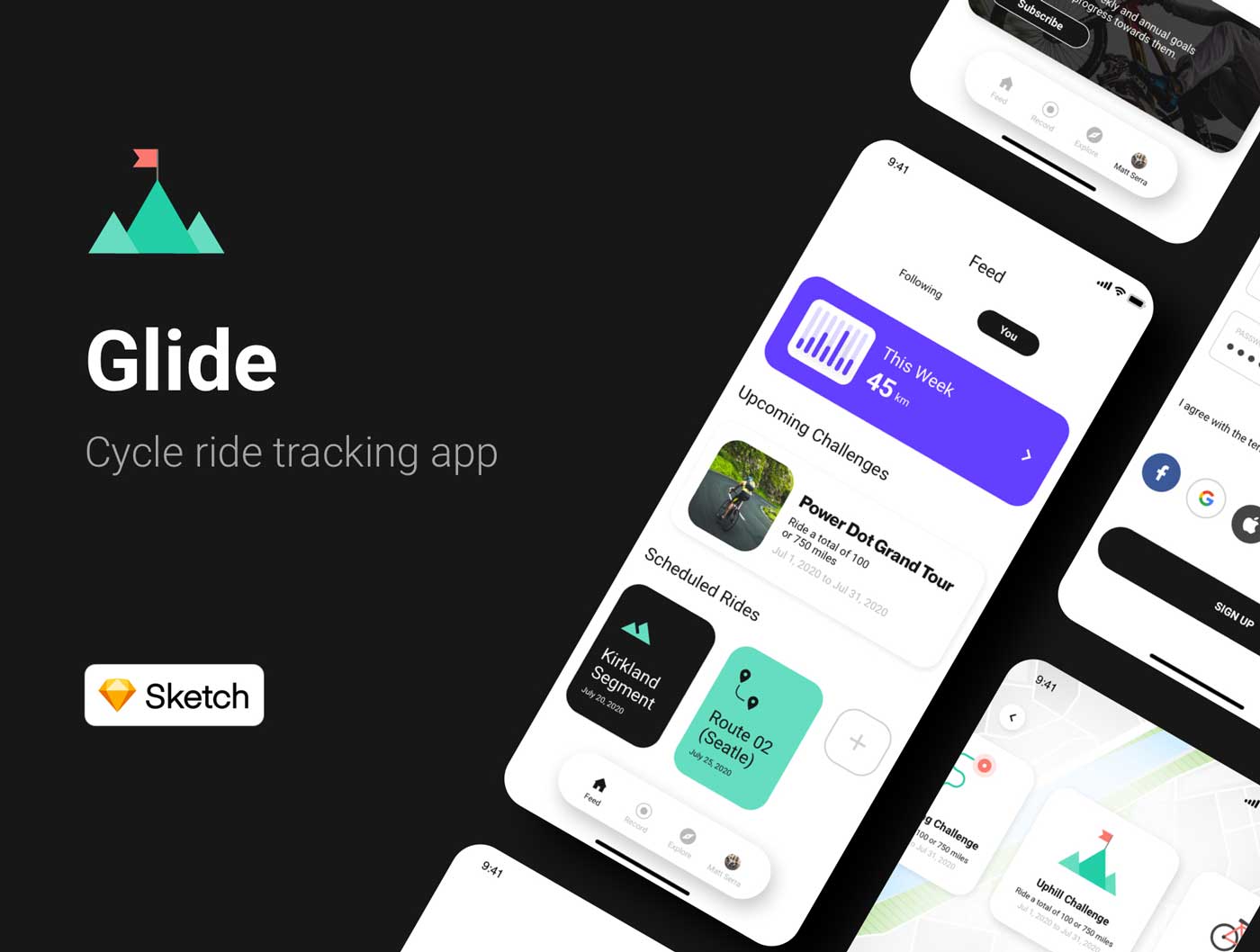 Glide Cycling骑行追踪app ui设计 .sketch素材