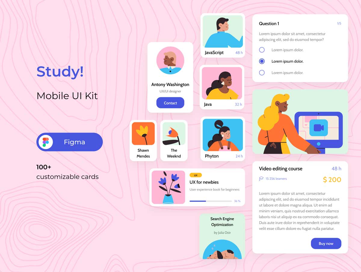 Study卡片式在线学习&音乐app ui设计 .fig素材下载