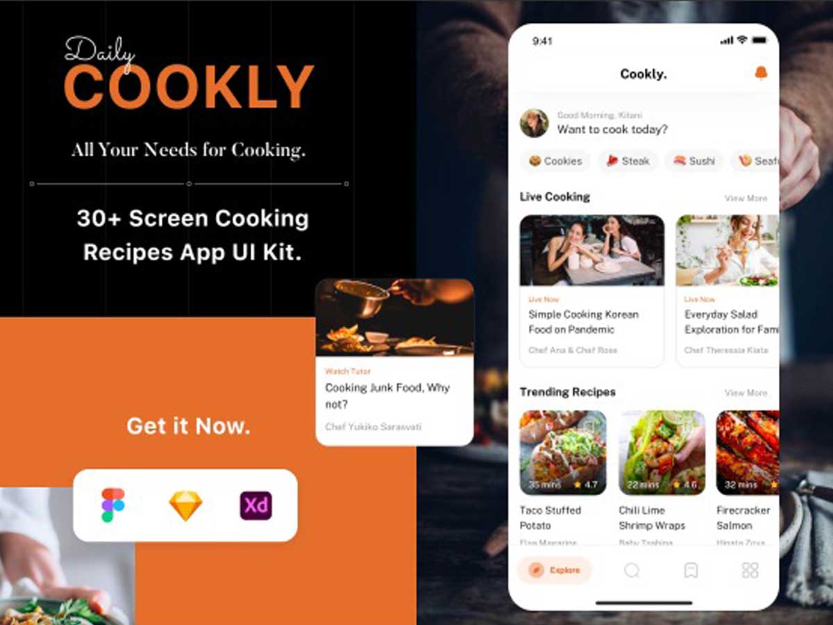 Cookly美食app ui设计 .fig .xd .sketch素材下载