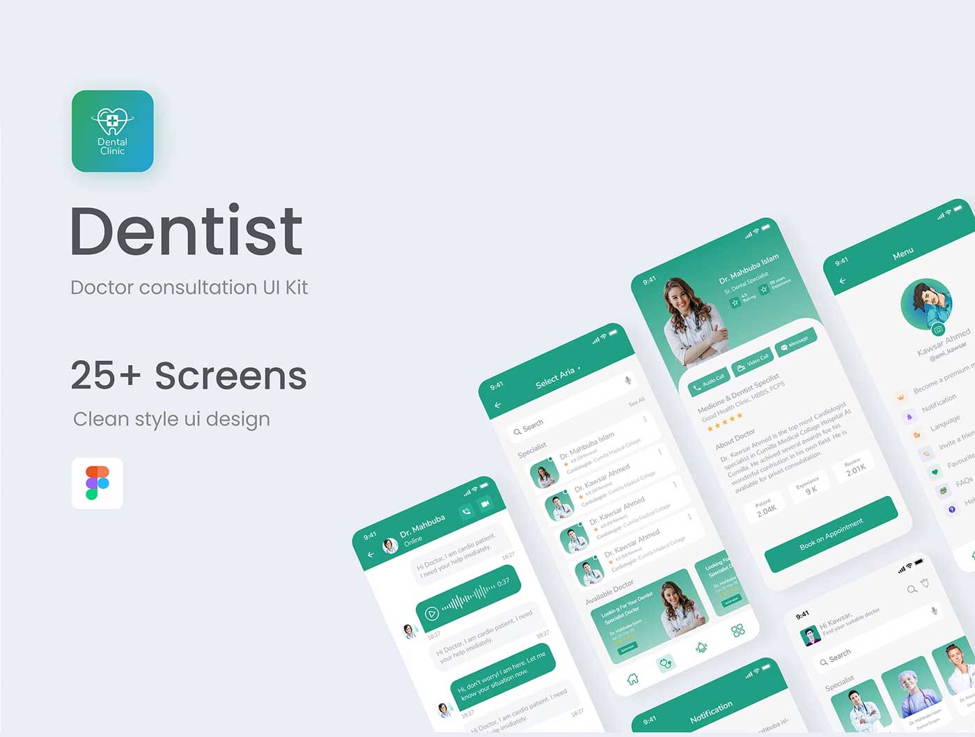 Dentist在线医疗app ui设计素材 Figma源文件在线