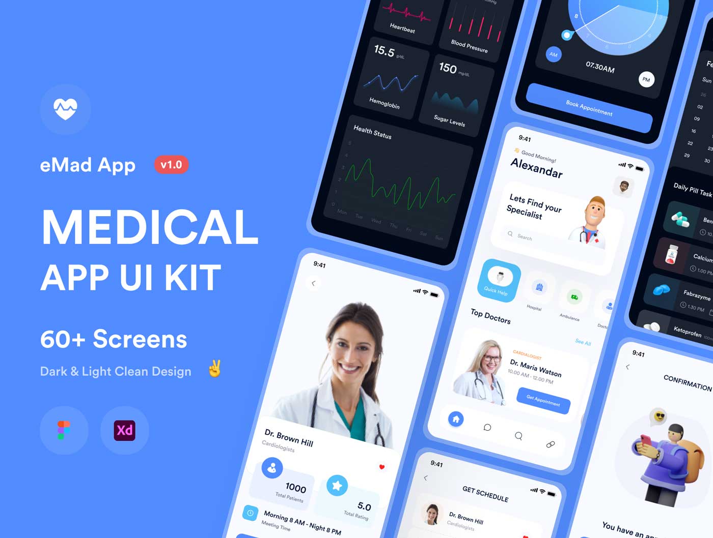 eMade-在线医疗app ui设计素材 .xd .Figma源文件