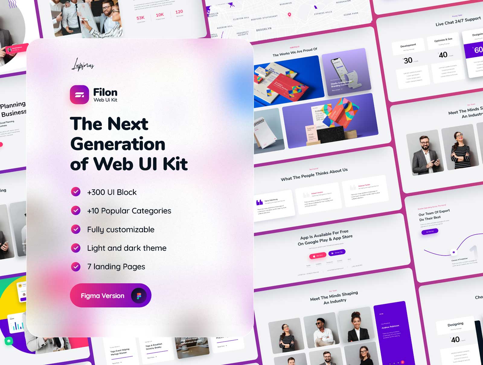 300+极度舒适网站设计工具包（Filon Web UI Kit 300+ Artboards）Figma素材