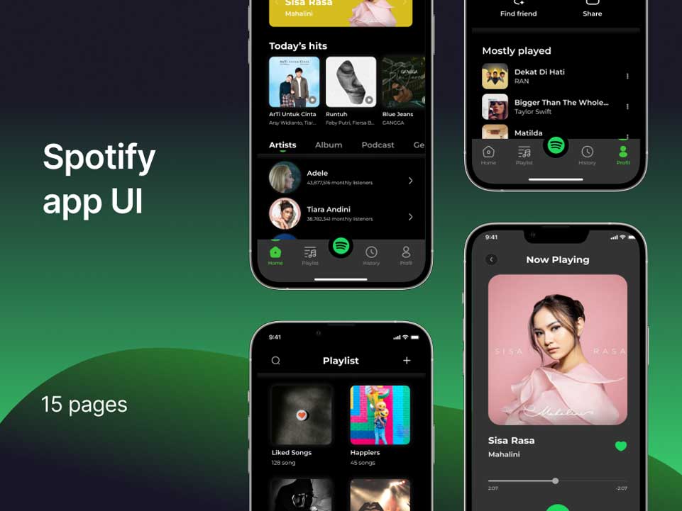 Spotify音乐app ui设计资源Figma素材