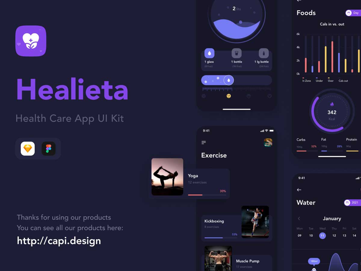 Healieta运动健身app界面设计 Figma素材、sketch素材