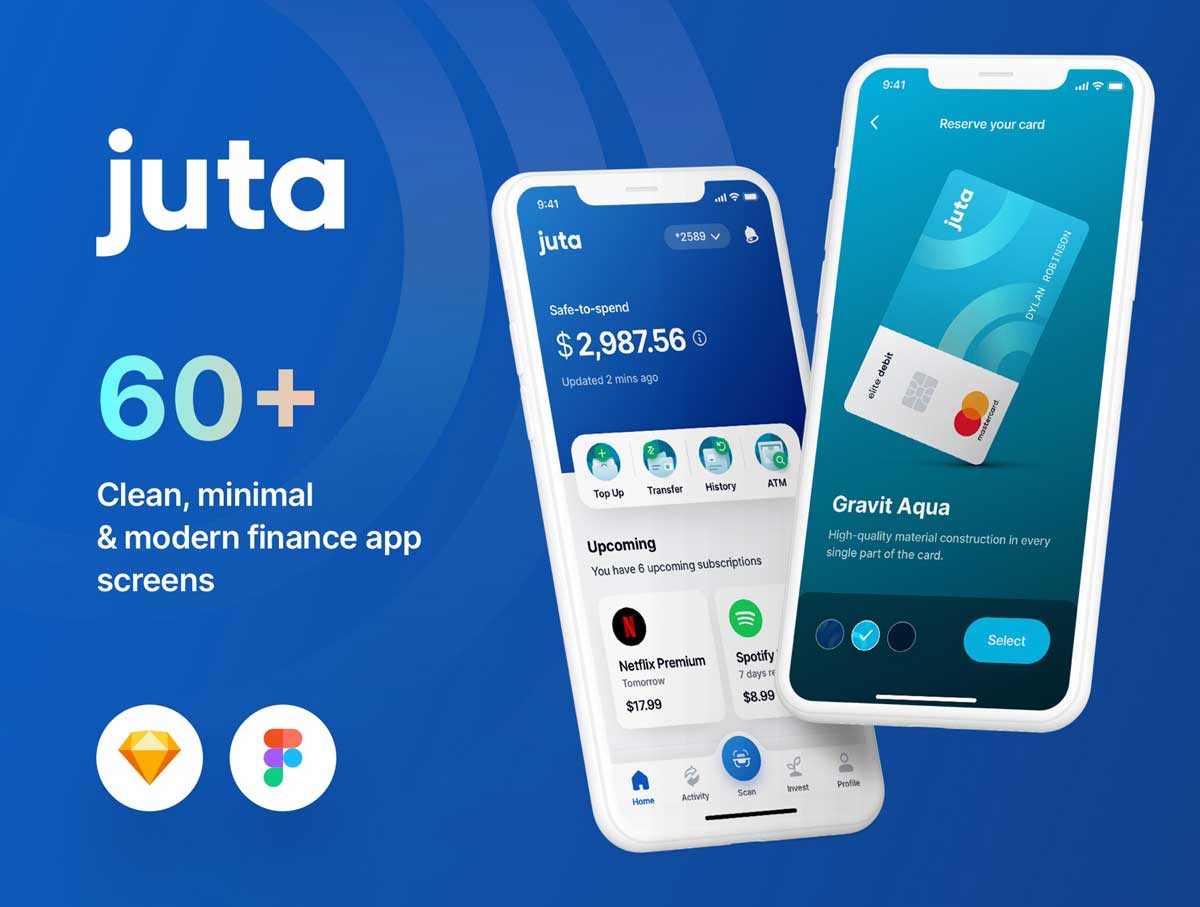 Juta Finance金融银行app ui界面设计素材 figma源文件、sketch源文件