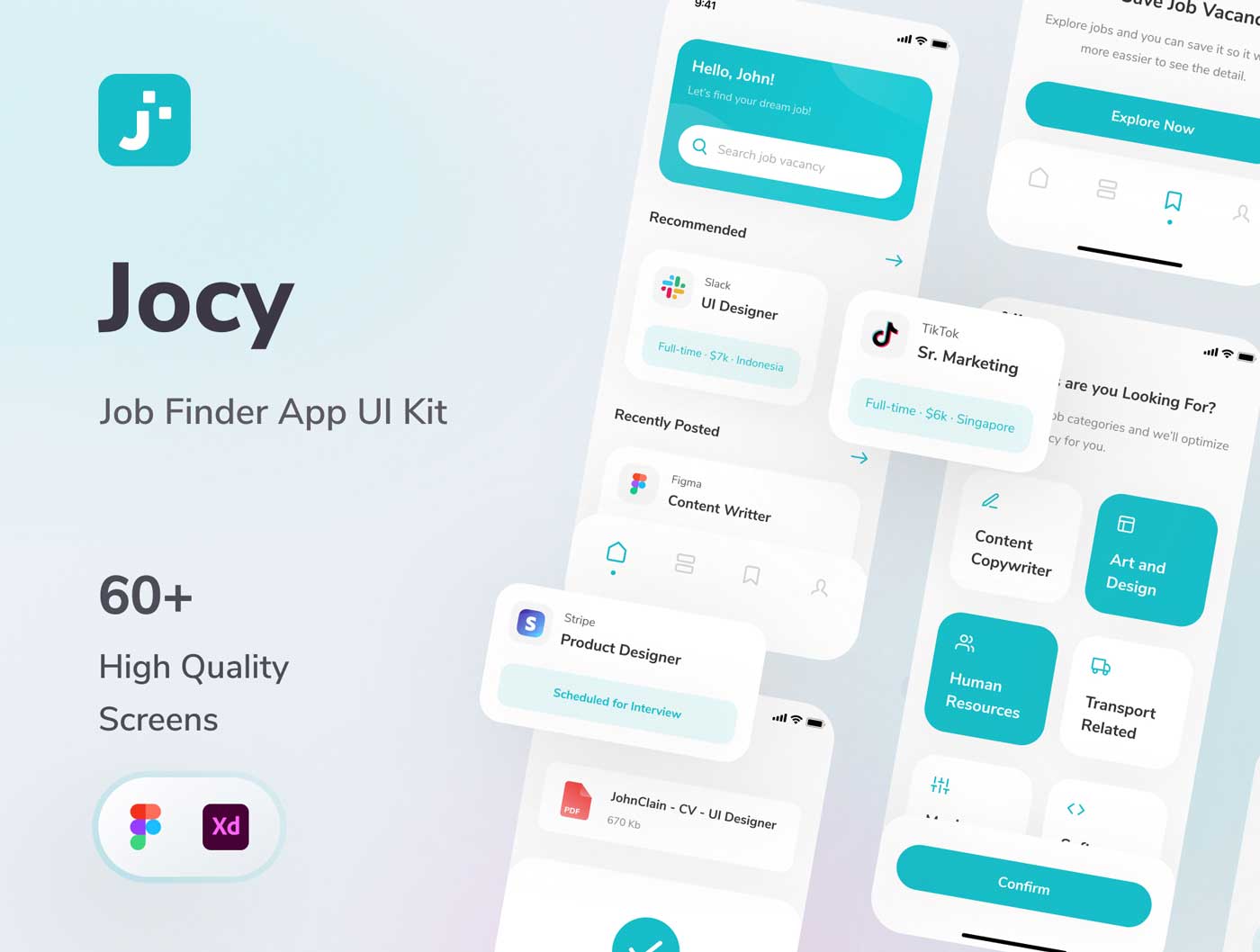 Jocy招聘app ui设计素材 Figma源文件、XD源文件