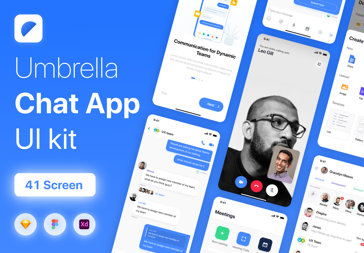 Umbrella社交、聊天app ui设计 Figma素材 XD素材 sketch素材