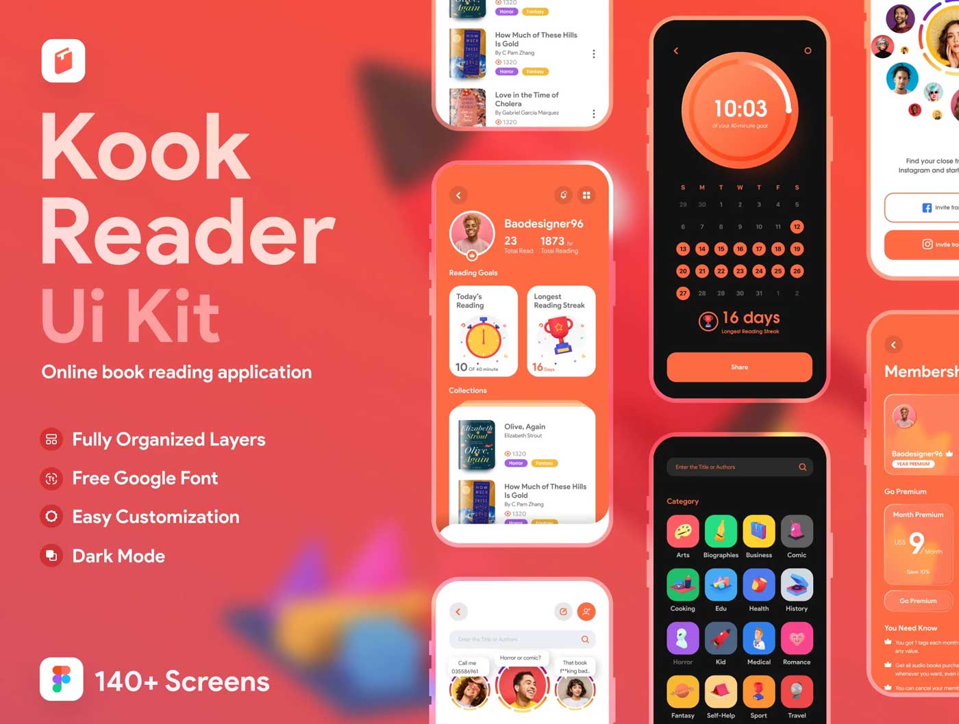 Kook-Reader电子书app ui设计 Figma素材